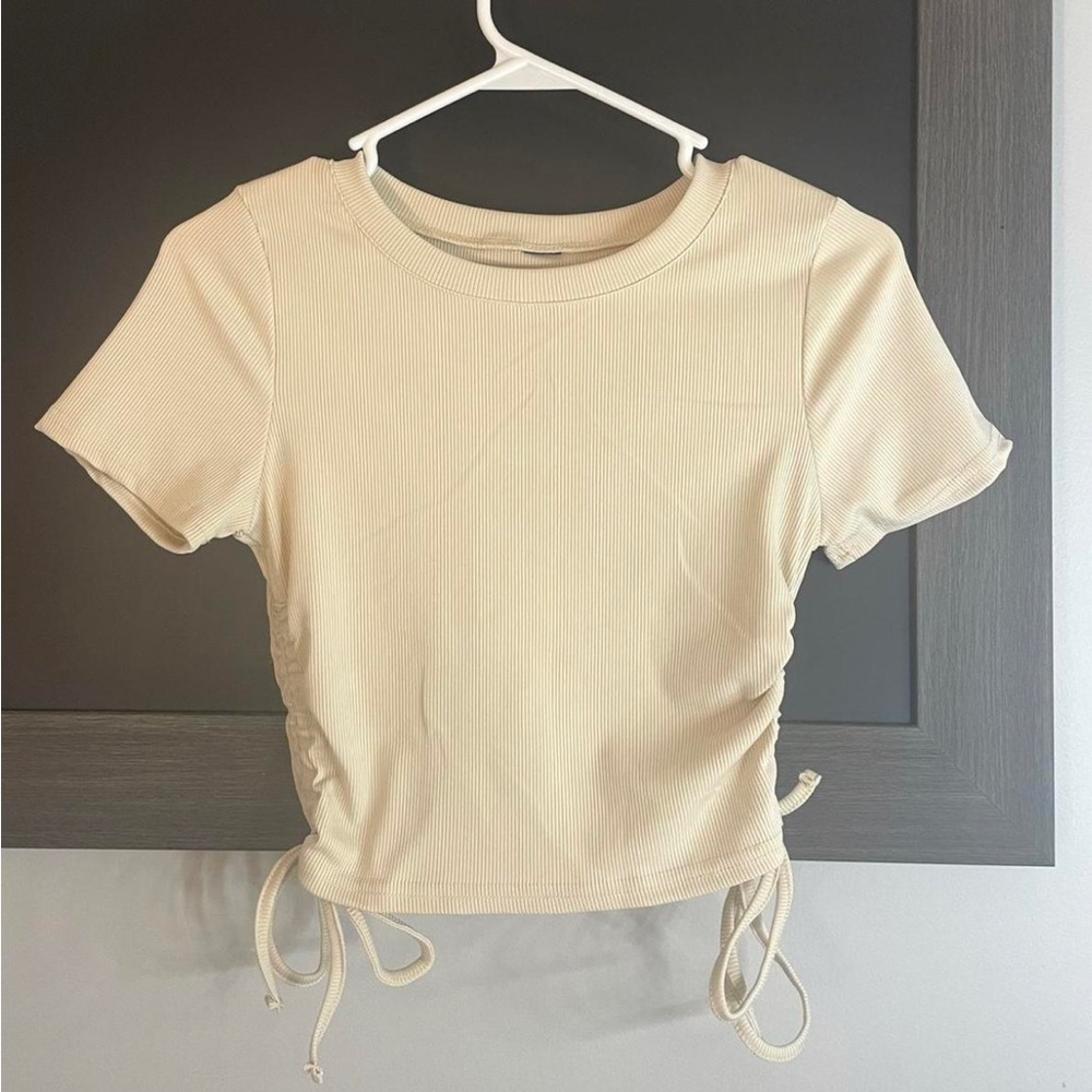 amazon ruched side drawstring short sleeve cropped top